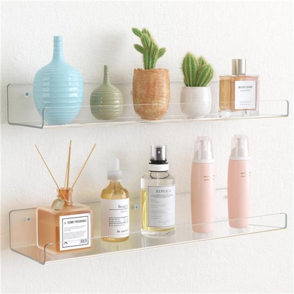 2 Pack Acrylic Shelves for Wall Storage, 15" Floating Bookshelves for Kids